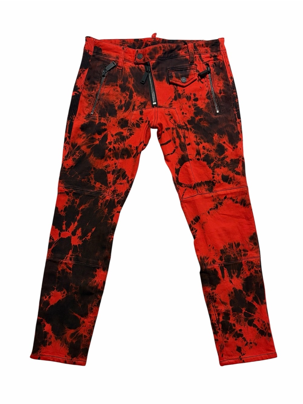 DSQUARED2 NWT Red Black Tie Dye Skinny Biker Pants Zippers IT 38 US 2 XS
